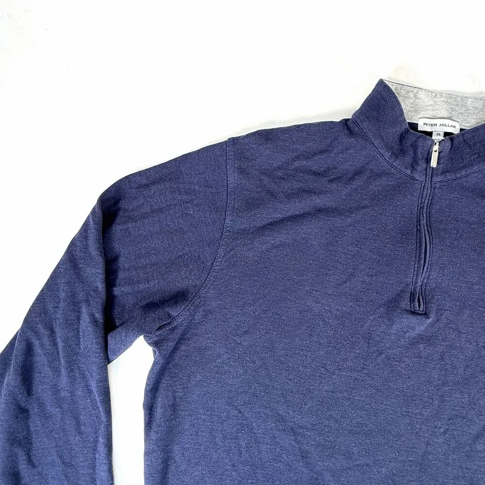 Peter Millar Pullover Sweater Mens XL 1/4 Zip Interlock Comfort Navy Prep